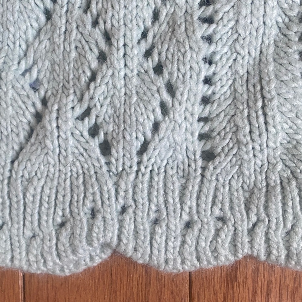 LOFT Mint Green Pointelle Sweater Open Knit Boat Neck Scallop Hem Small - Picture 7 of 11